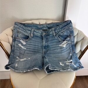 American Eagle Outfitters Women's Light Blue Ripped Jean Shorts (Size 12)